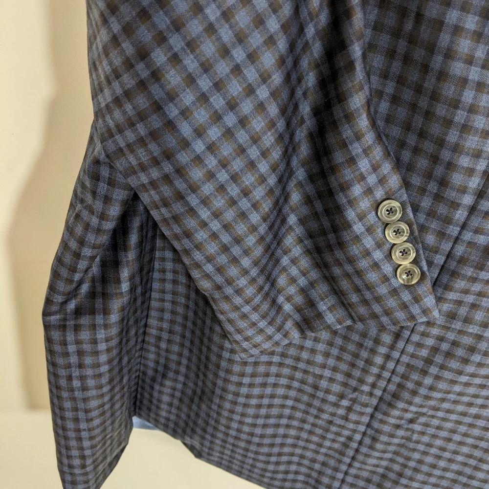 Mens Blue Plaid Blazer 51 Virgin Wool J Hilburn New with Tags - Picture 5 of 13